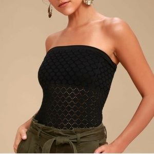 Free People Intimate Seamless Strapless Honey Textured Tube Top Black